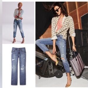 CAbi Distressed Blue Straight Leg Jeans